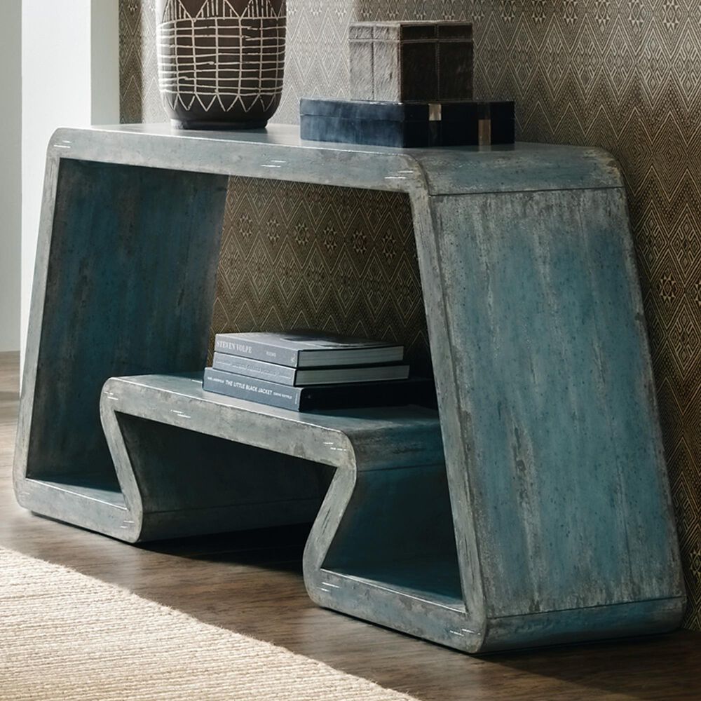 Hooker Furniture Commerce and Market Inside Track Console Table in Distressed Blue, , large