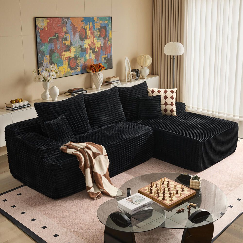 HOMLUX 2-Piece L-Shaped Sectional with Right Facing Chaise in Black, , large