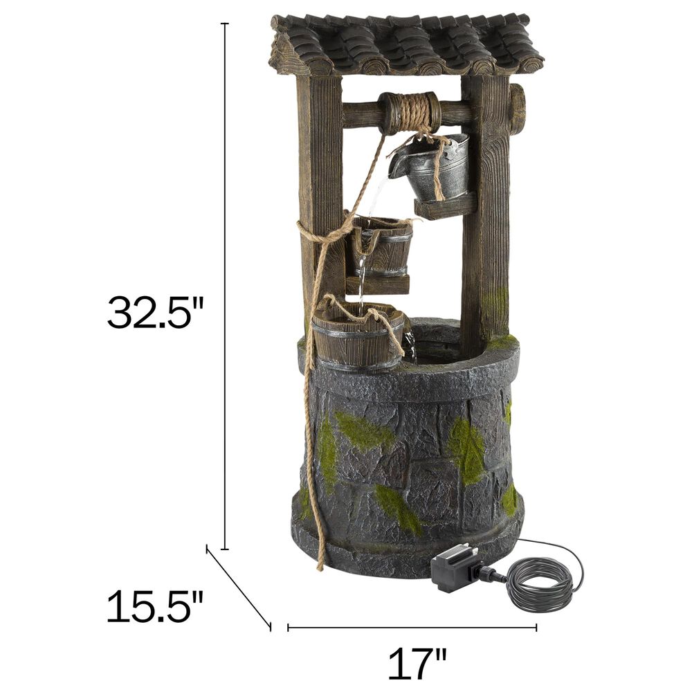 Timberlake Pure Garden 4-Tier Wishing Well Fountain in Stone/Weathered Wood, , large