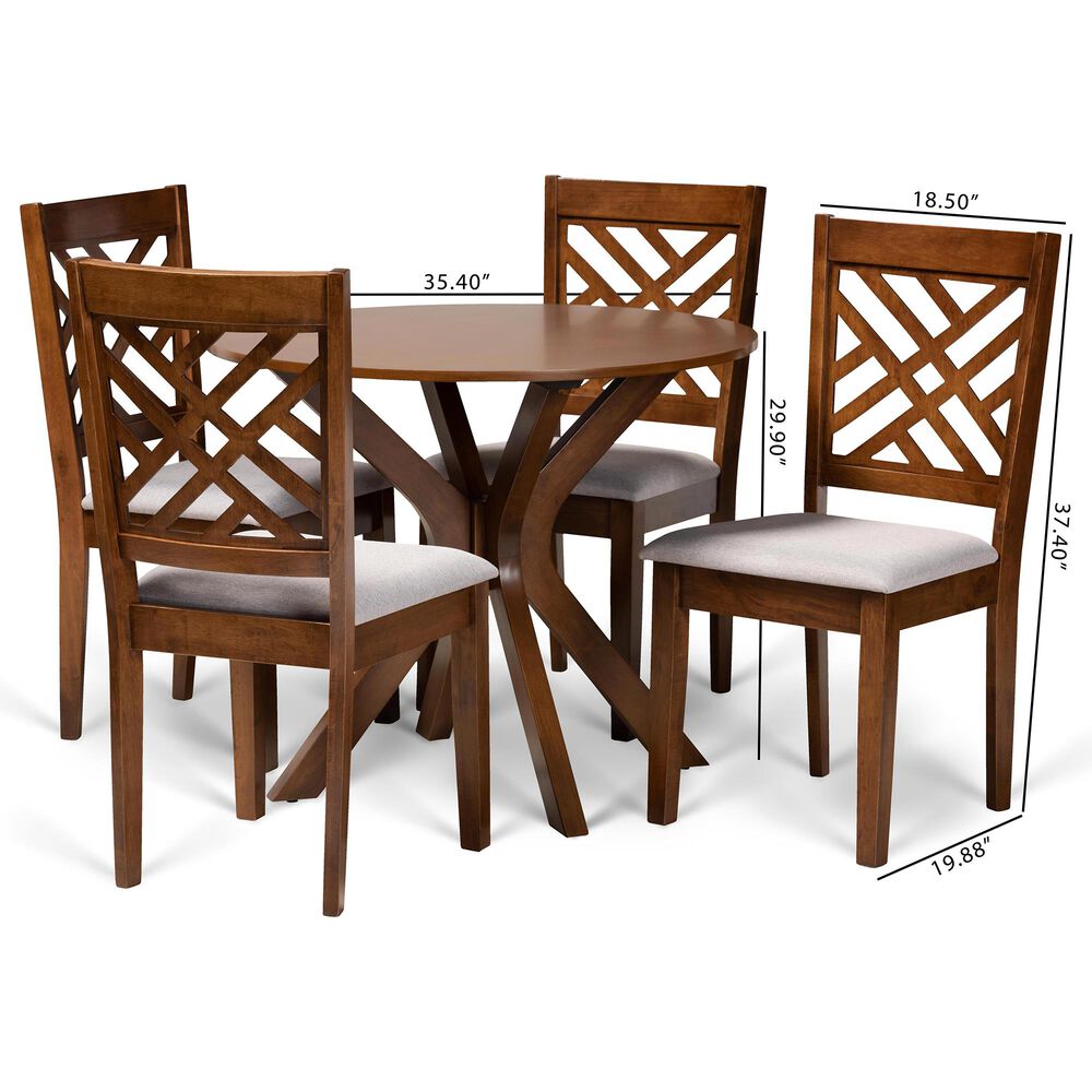Baxton Studio Norah 5-Piece Dining Set in Grey/Walnut Brown, , large