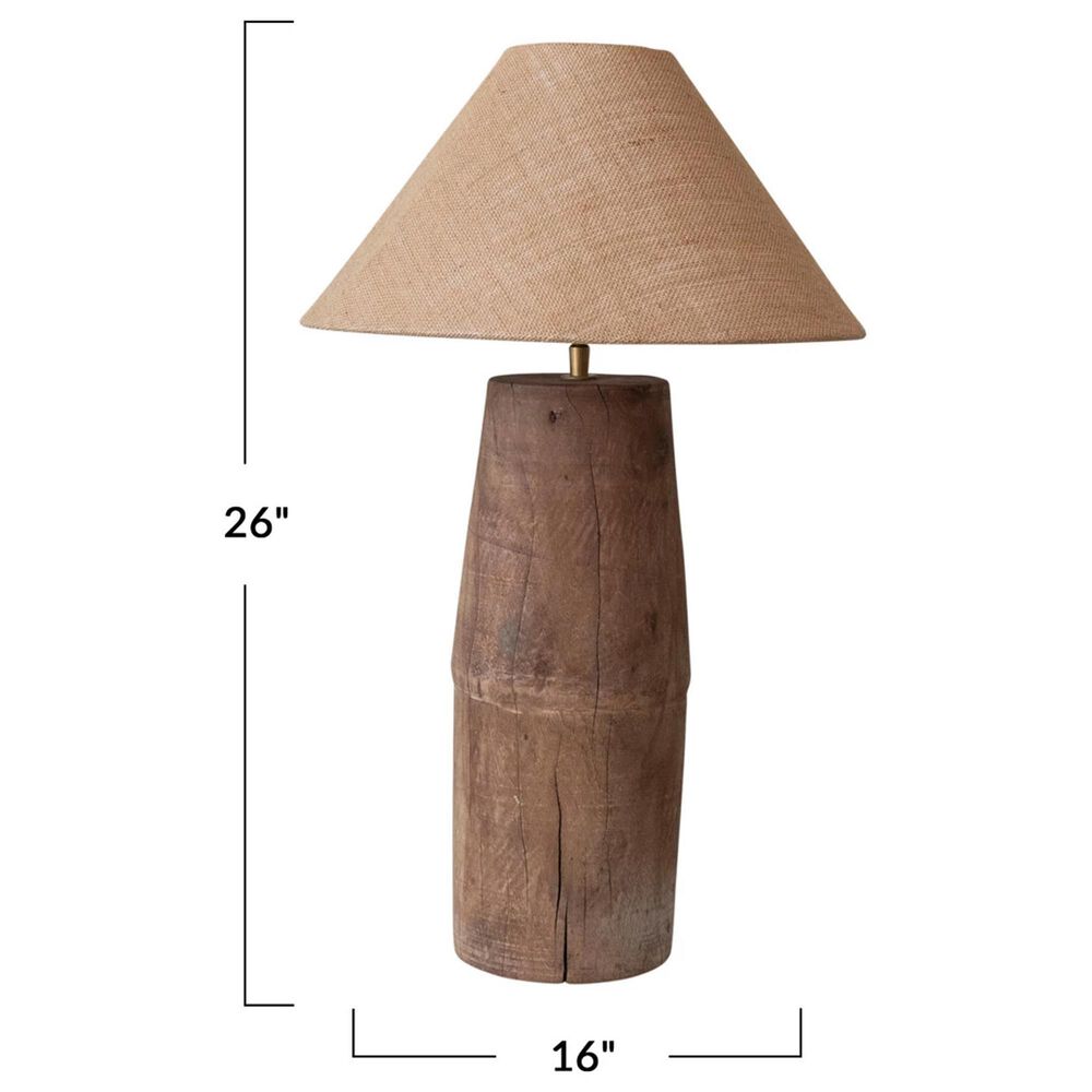 Teak Interiors Botanist Reclaimed Wood Table Lamp with Jute Shade and Swivel Neck in Natural, , large