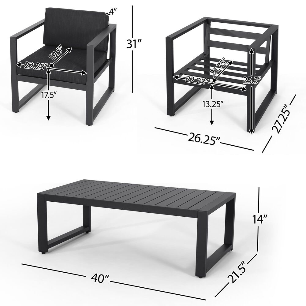 Hearth and Haven Navan 4-Piece Patio Conversation Set with Black Cushion in Dark Gray, , large