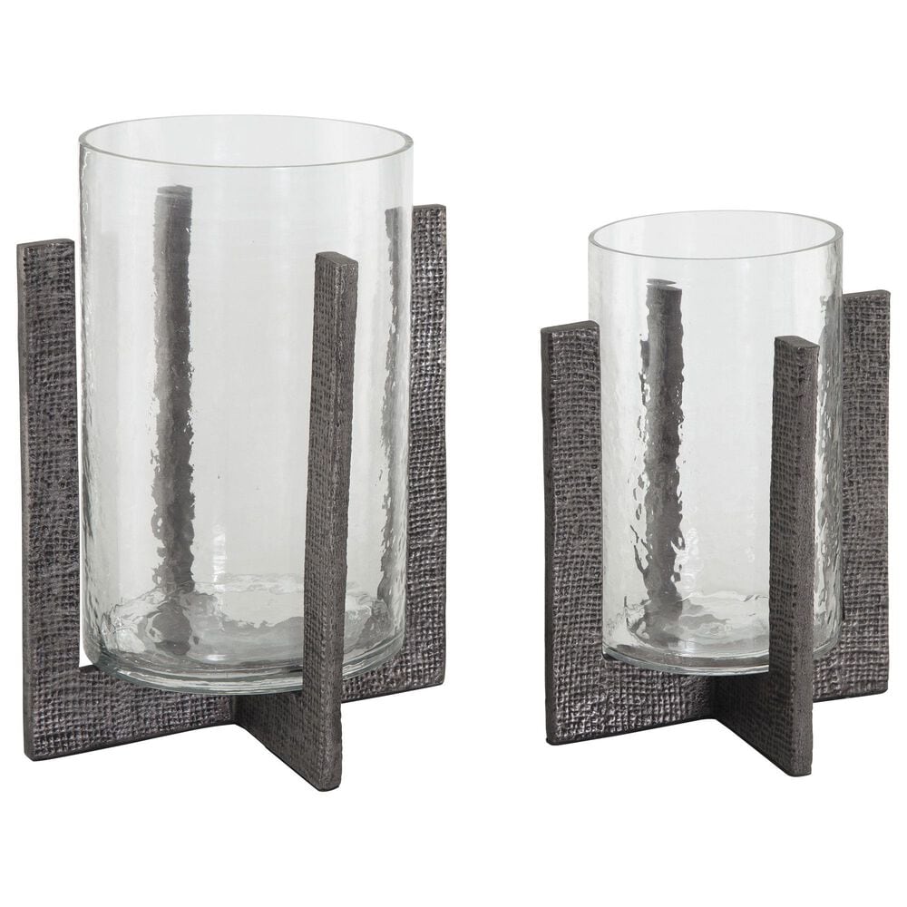 Ashley Garekton Candle Holder in Antiqued Pewter and Clear (Set of 2), , large
