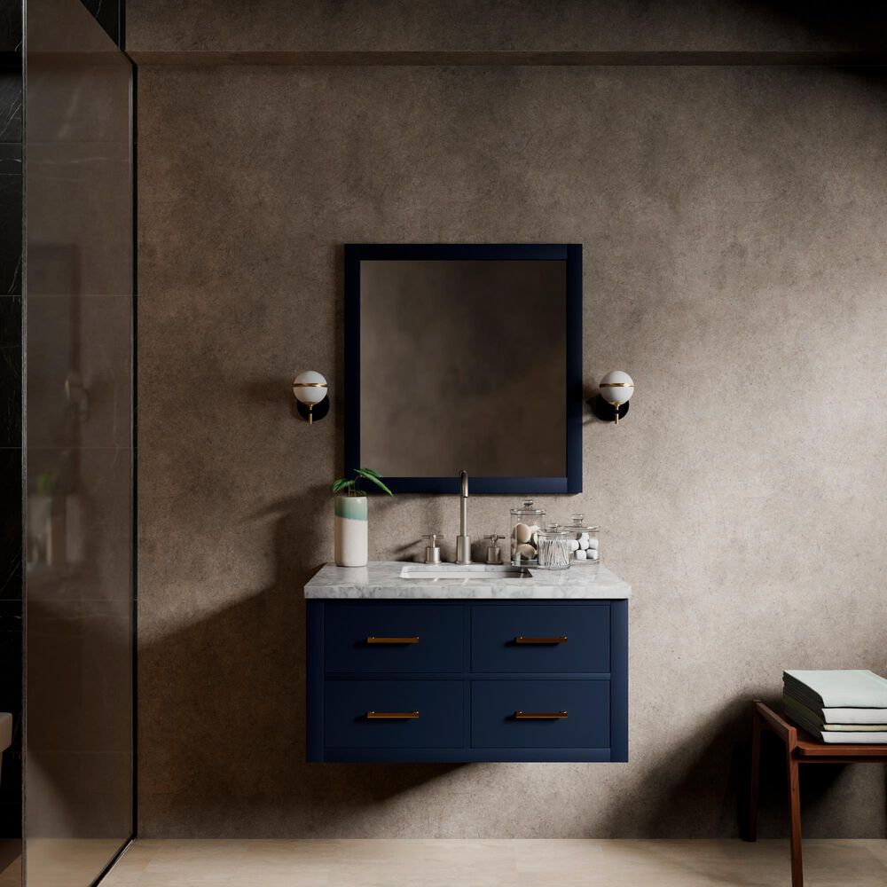 Lexora Home Castor 36" Single Bathroom Vanity in Blue with 2 cm White Carrara Marble Top and Rectangular Sink, , large