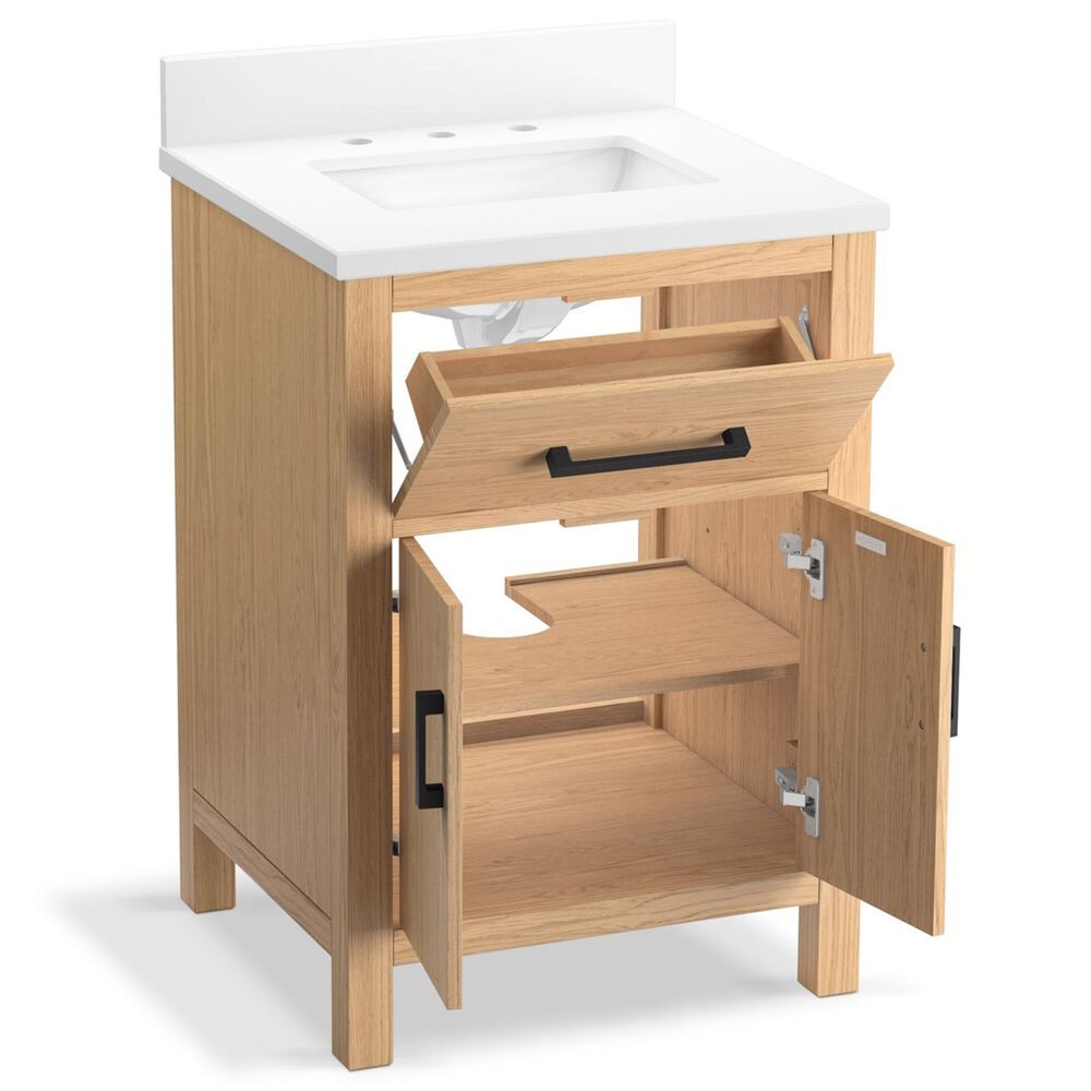 Kohler Kresla 24" Single Bathroom Vanity in Light Oak with 3 cm White Quartz Top and Rectangular Sink, , large