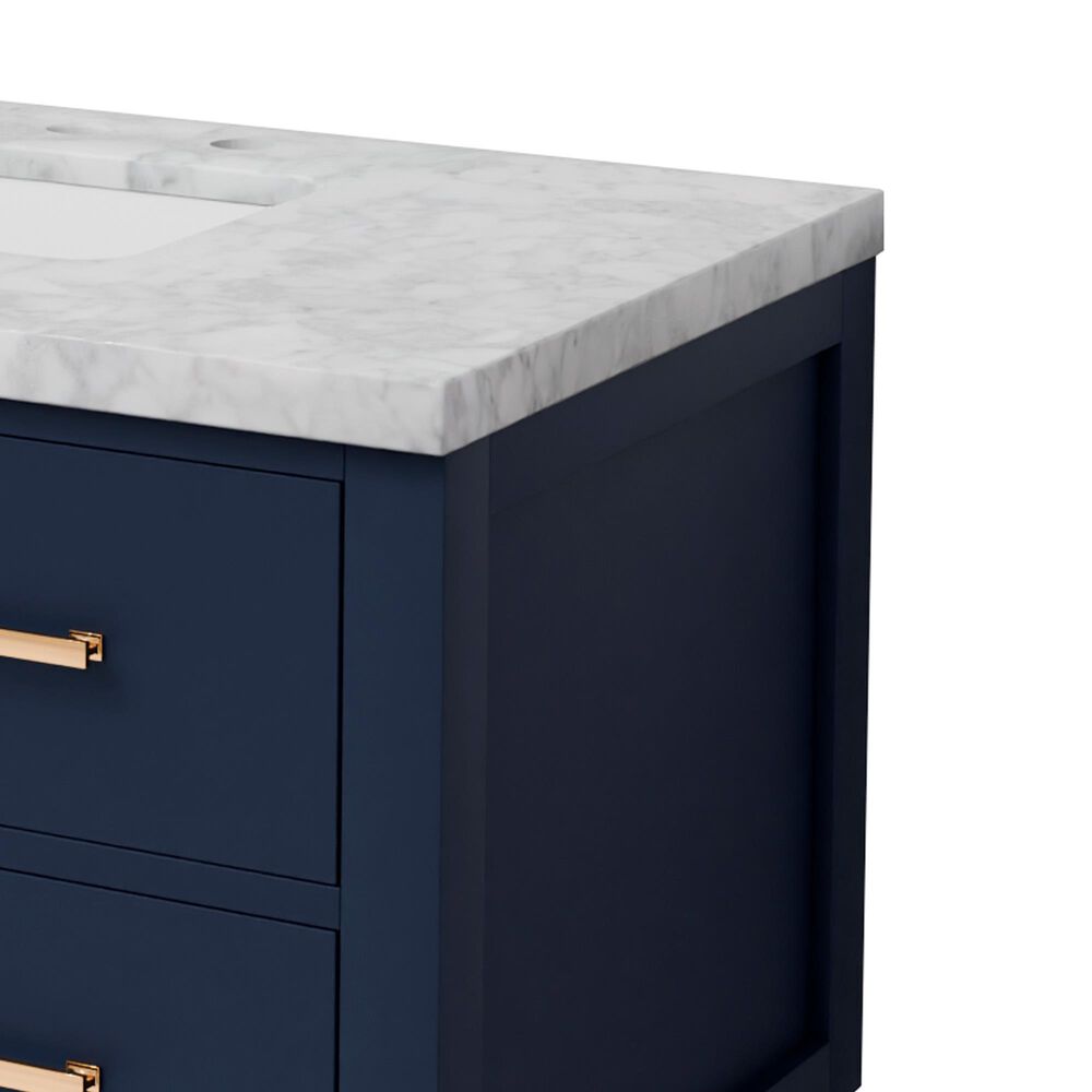 Lexora Home Castor 36" Single Bathroom Vanity in Blue with 2 cm White Carrara Marble Top and Rectangular Sink, , large