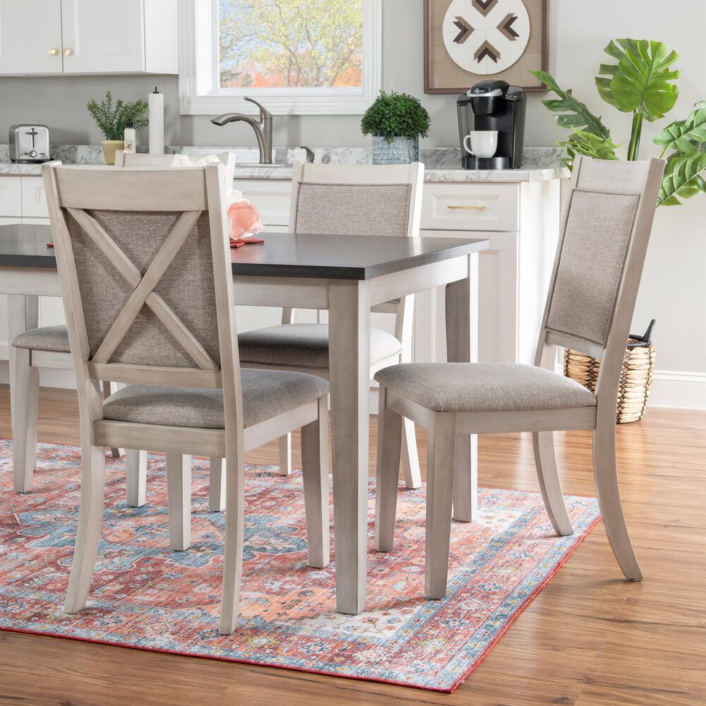Linon Home Decor Marcum 7-Piece Rectangular Dining Set in White and Dark Grey, , large