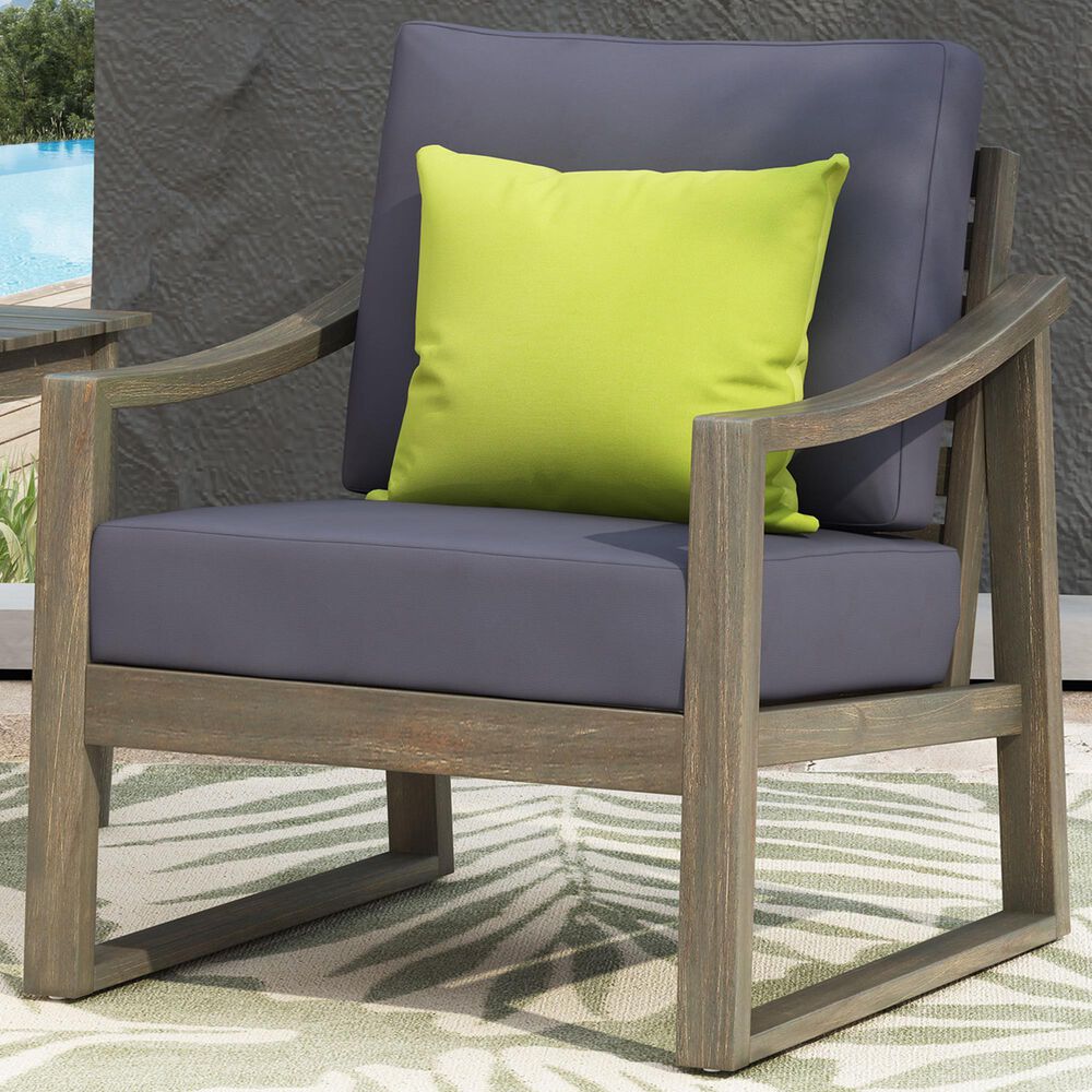 Hearth and Haven Samwell Outdoor Club Chair with Blue Cushion in Dark Grey, , large