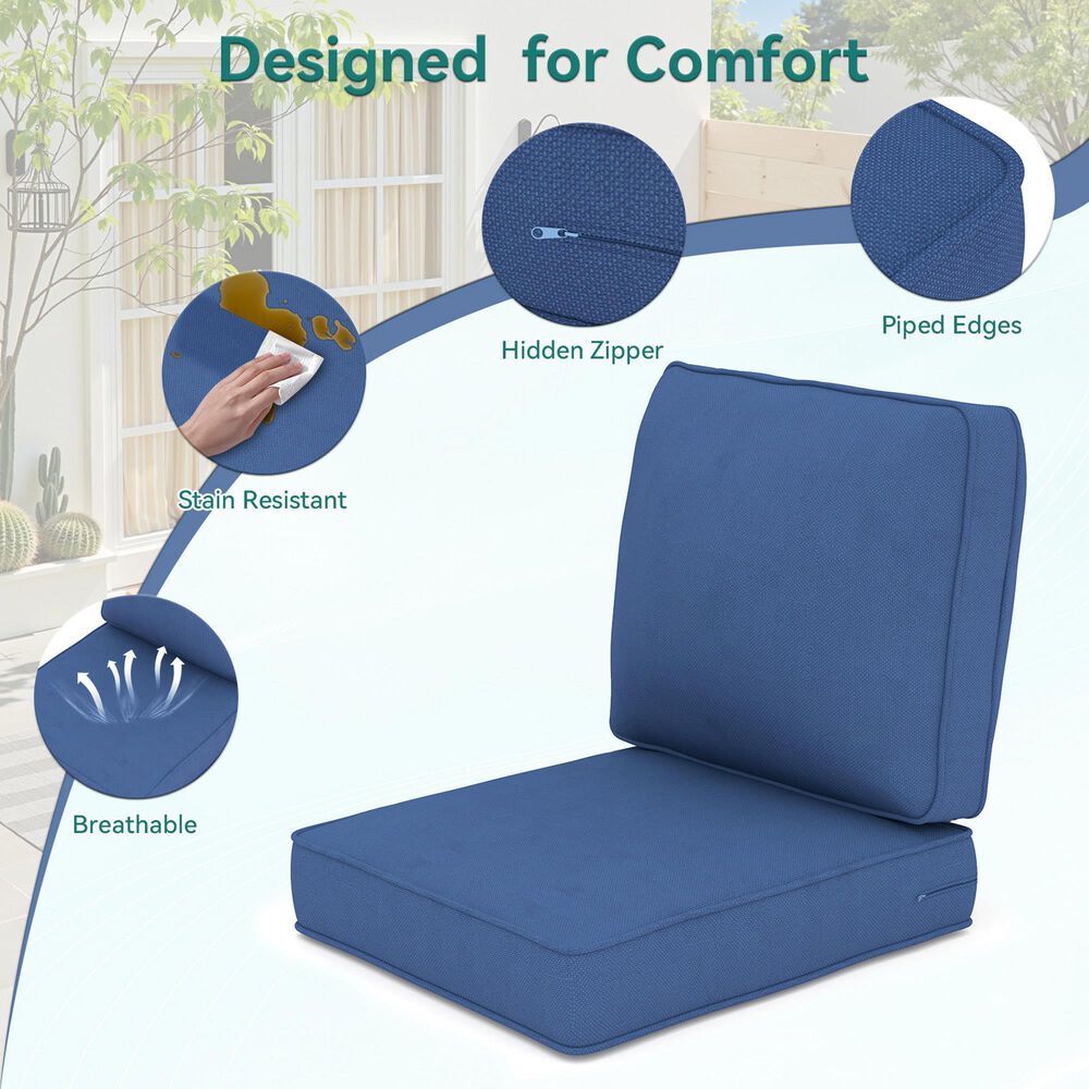Sunwell Garden 4" Thick Outdoor Seat and Back Cushion Set in Navy, , large
