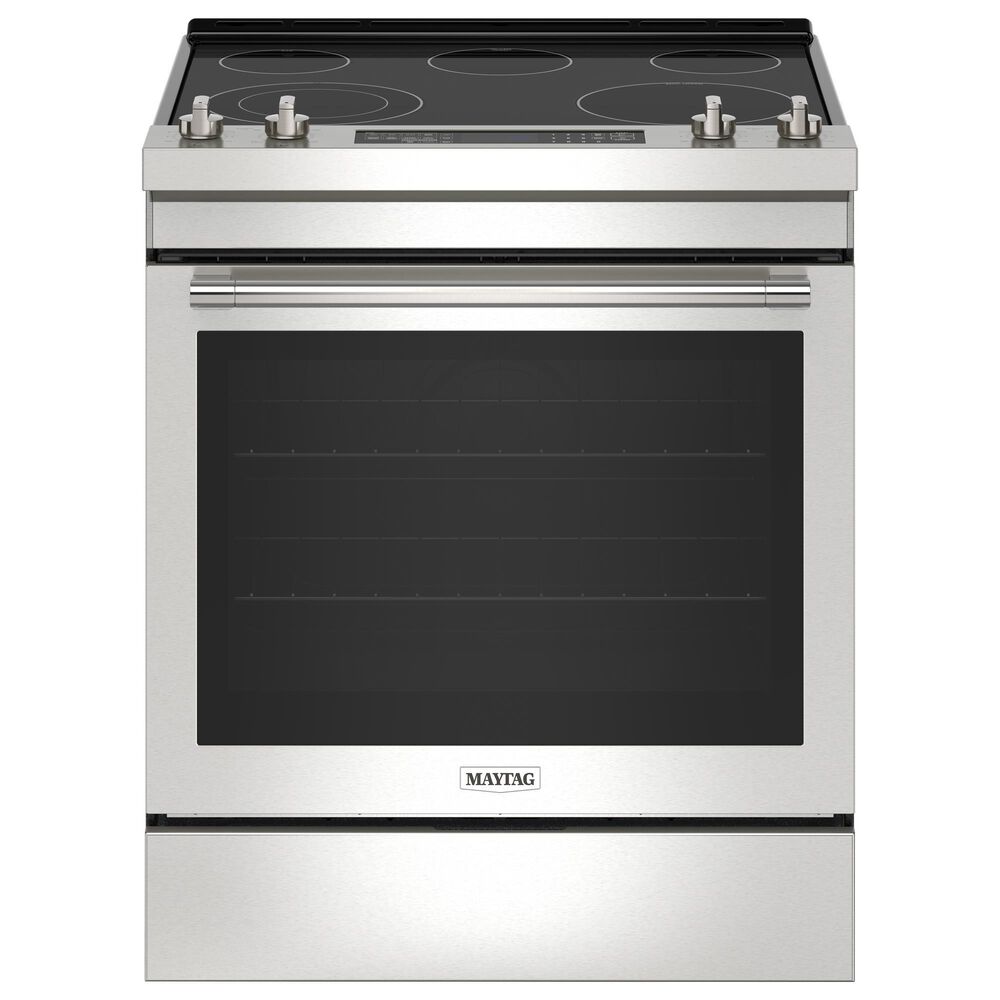 Maytag 2-Piece Kitchen Package with 6.4 Cu. Ft. Electric Range and 1.1 Cu. Ft. Over-The-Range Toaster Oven in Fingerprint Resistant Stainless Steel, , large