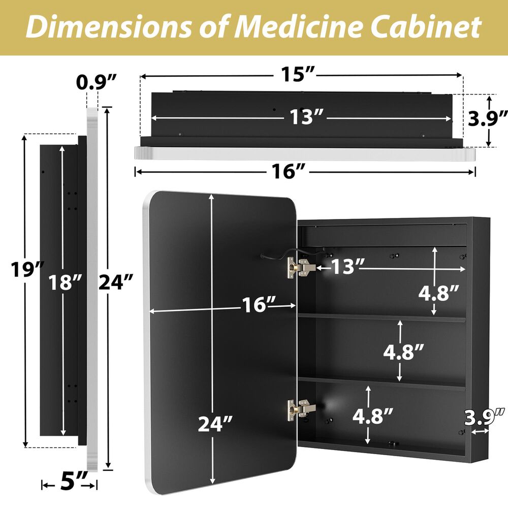 HOMLUX 16" x 24" Bathroom Medicine Cabinet with Mirror in Silver, , large