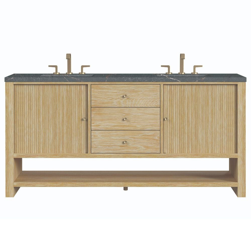 James Martin Vanities Marigot 72" Double Bathroom Vanity in Sunwashed Oak with 3 cm Parisien Bleu Quartz Top, Rectangular Sinks and FreePower Wireless Charger, , large