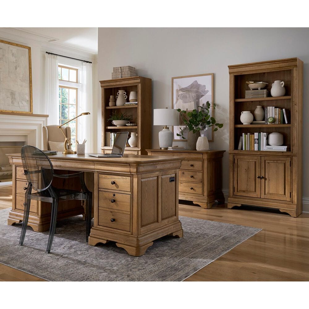 Riva Ridge Chateau Philippe 3-Piece Executive Desk with Bookcase and File Cabinet Set in Cognac, , large