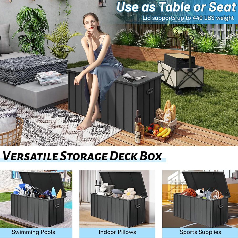 HOMLUX 190-Gallon Outdoor Storage Deck Box in Grey, , large