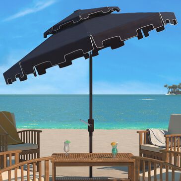 Safavieh Zimmerman 9" Double Top Umbrella in Navy/White, , large
