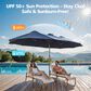 HOMLUX 2-Piece 14.5 ft Patio Umbrella with All-weather Rattan Rectangular Coffee Table Outdoor Set in Dark Blue, , large