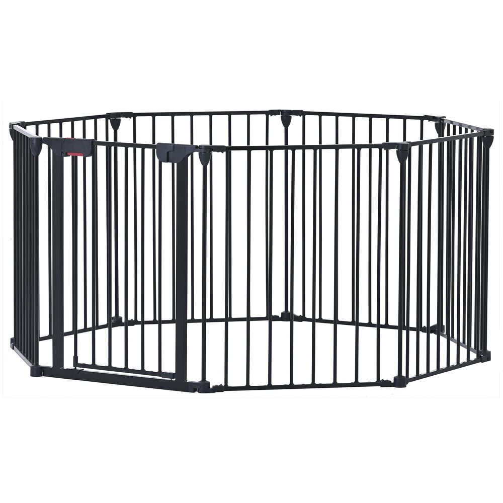 HOMLUX 8-Panel Adjustable Pet Gate in Black, , large