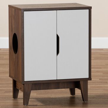 Baxton Studio Romy 2-Door Litter Box Cover House in Walnut Brown and White, , large