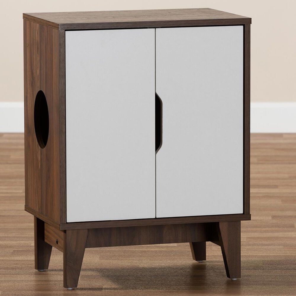 Baxton Studio Romy 2-Door Litter Box Cover House in Walnut Brown and White, , large