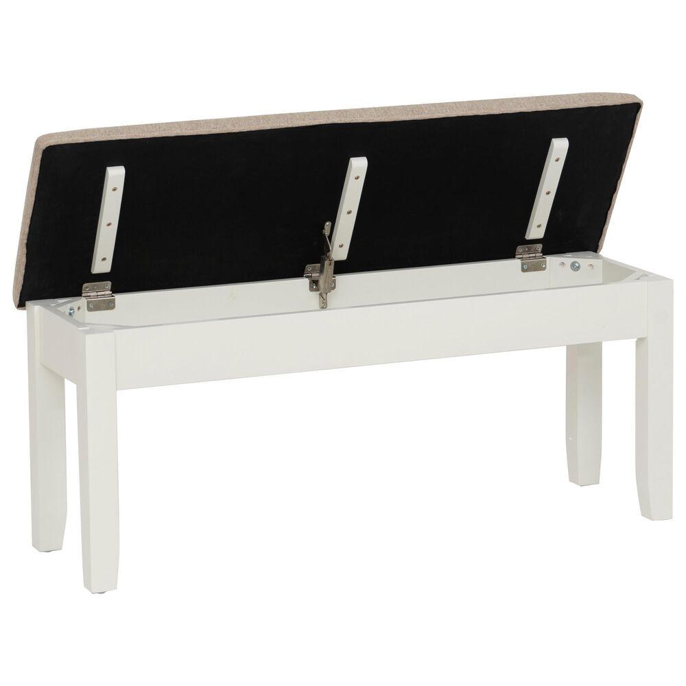 Linon Home Decor Jane Storage Bench with Light Tan Cushion in Vanilla White, , large
