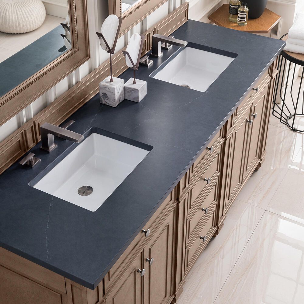 James Martin Vanities Bristol 72" Double Bathroom Vanity in Whitewashed Walnut with 3 cm Charcoal Soapstone Quartz Top and Rectangle Sinks, , large