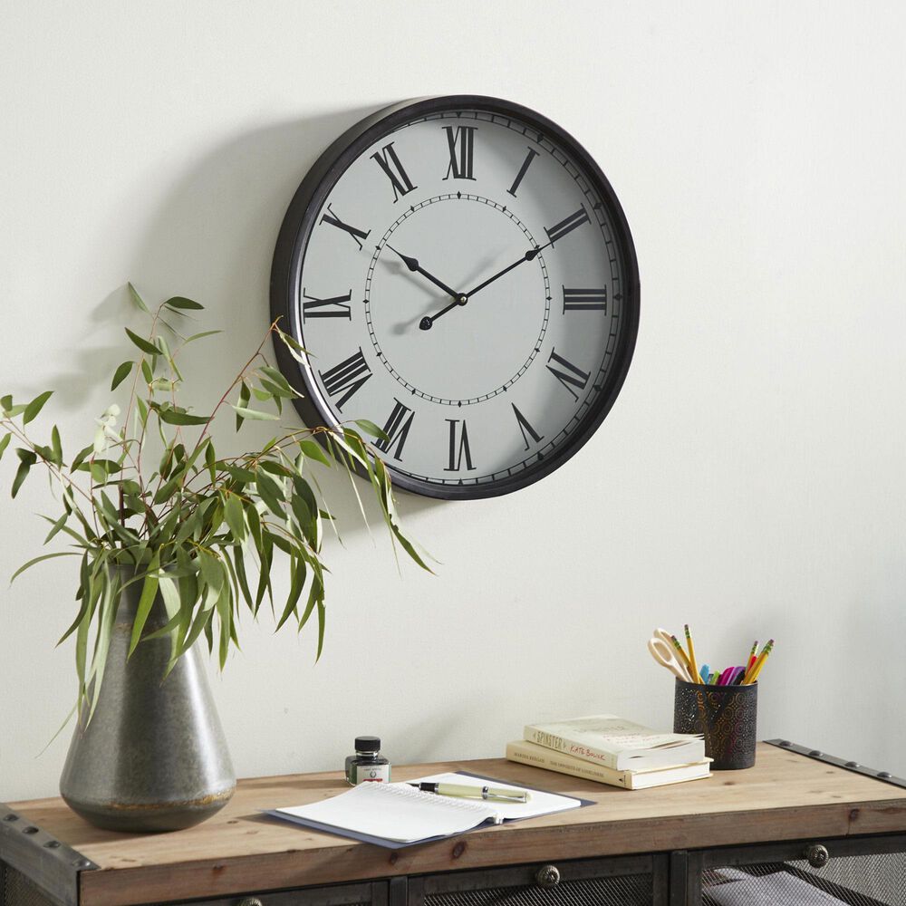 Maple and Jade 20&quot; Decorative Wall Clock in Matte Black and White, , large
