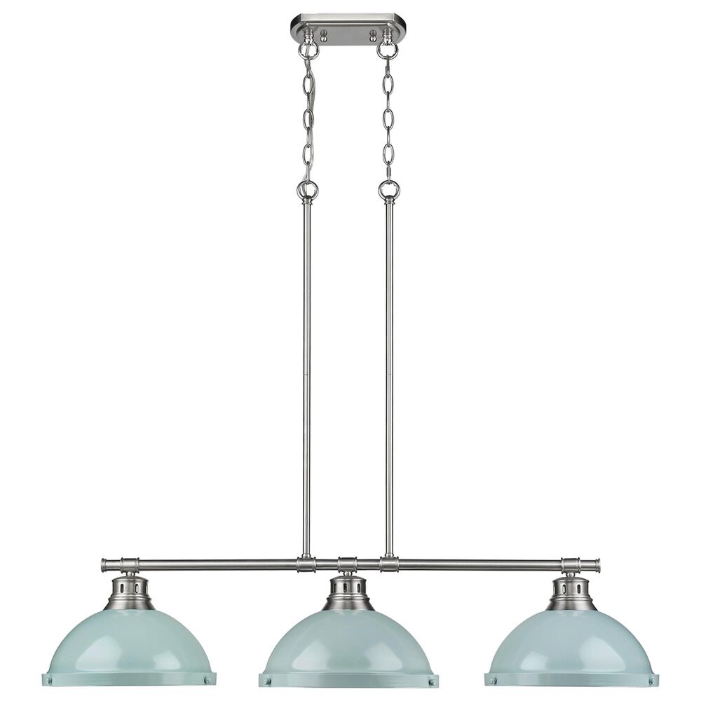 Golden Lighting Duncan 3-Light Pendant with Seafoam Shade in Pewter, , large