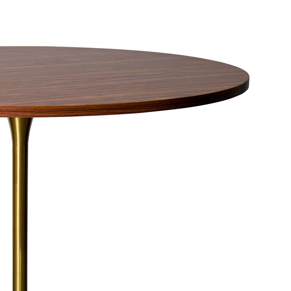 Leisuremod LeisureMod Verve Collection Modern Bar Height Table Brushed Gold Base with 48 Round Cognac Brown MDF Top, , large