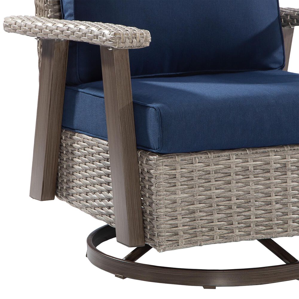 Sunwell Garden Patio Outdoor Swivel Chair with Light Gray Wicker in Navy, , large