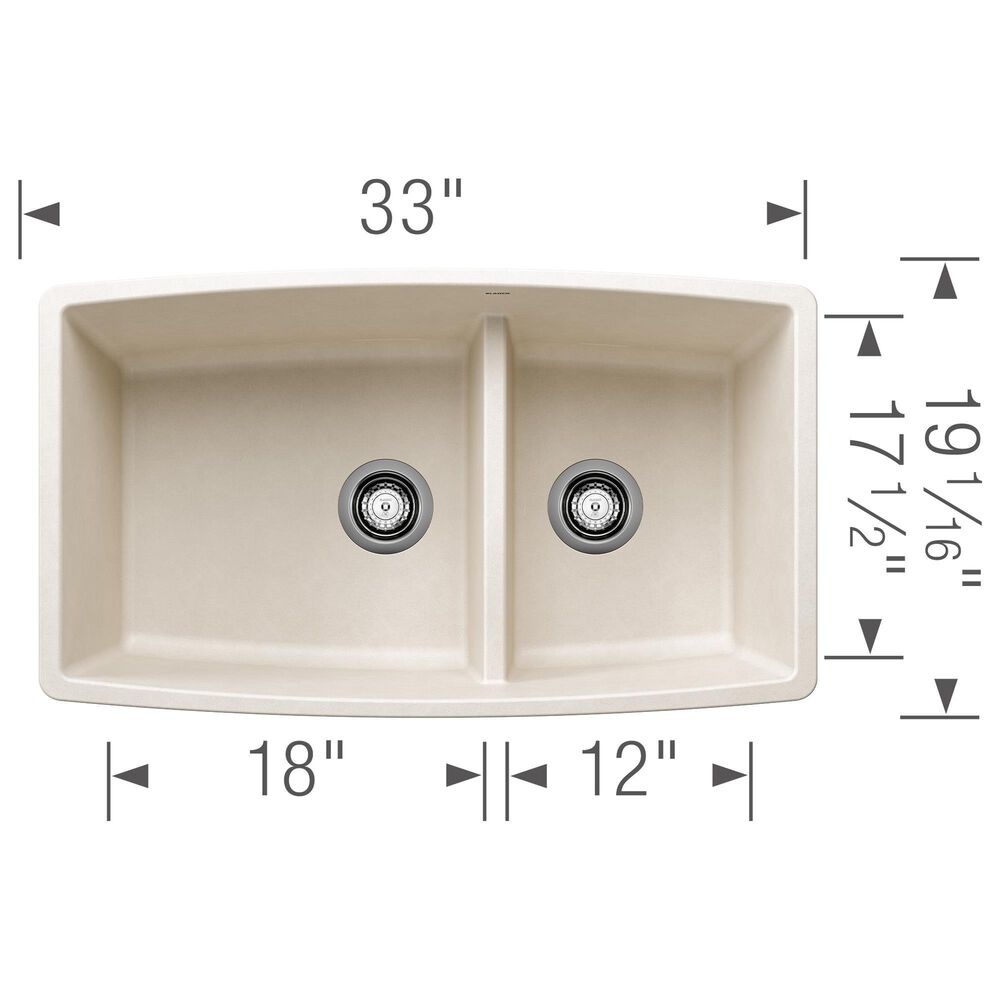 Blanco Performa 33&quot; 1-3/4 Double Bowl Kitchen Sink with Low Divide in Soft White, , large