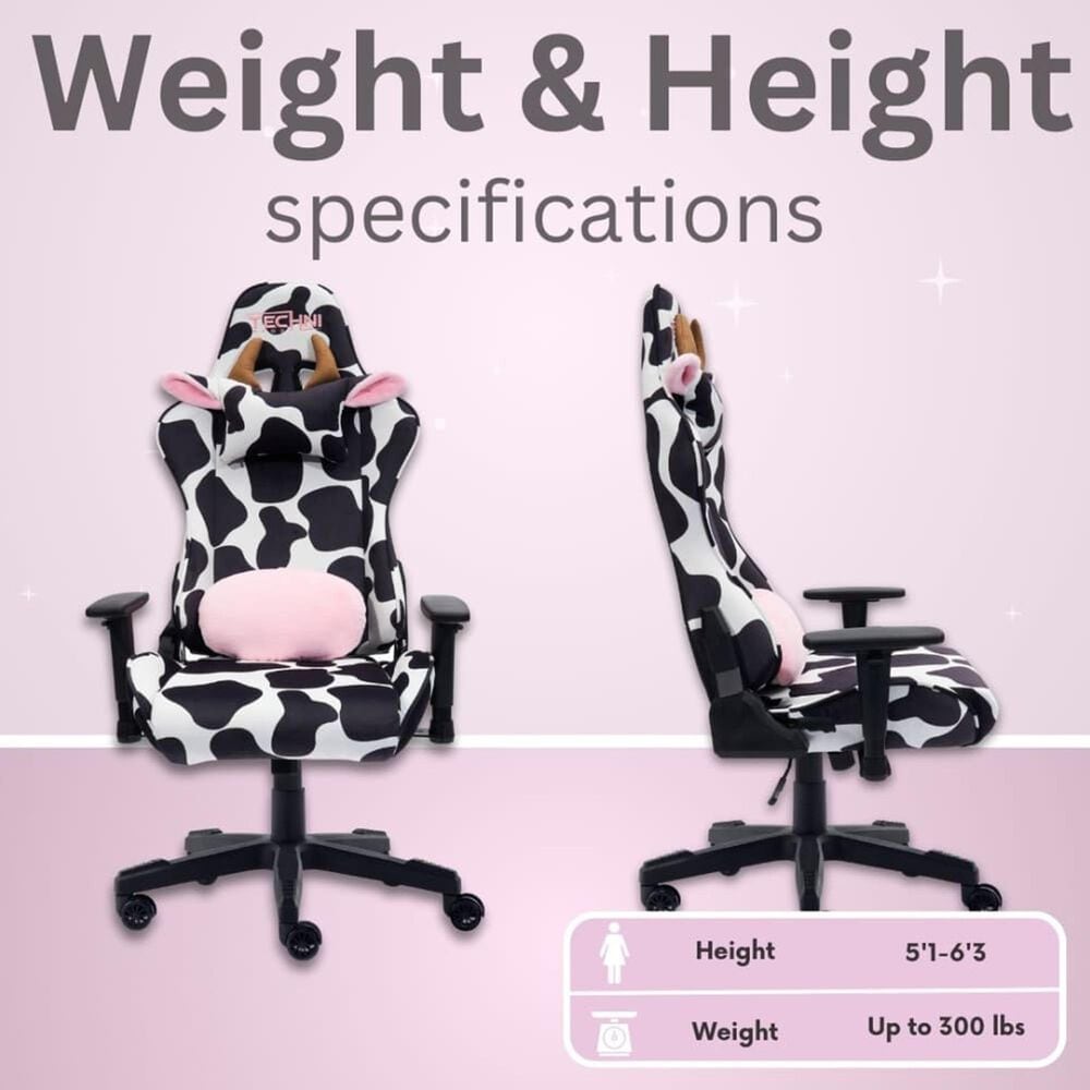 Rta Products Llc Cow Gaming Chair in Black and White, , large