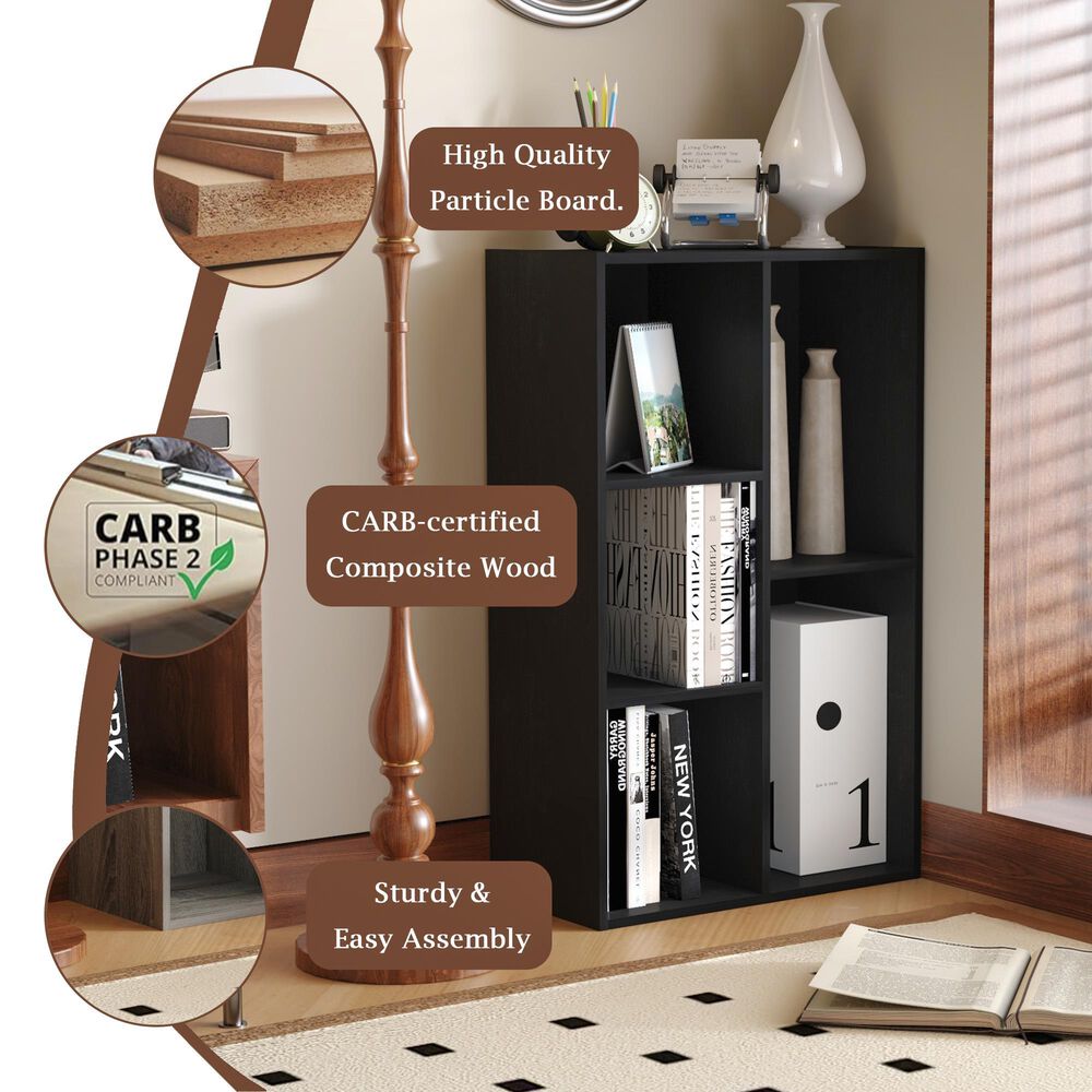 HOMLUX 5-Cube Reversible Storage Bookshelf in Blackwood, , large