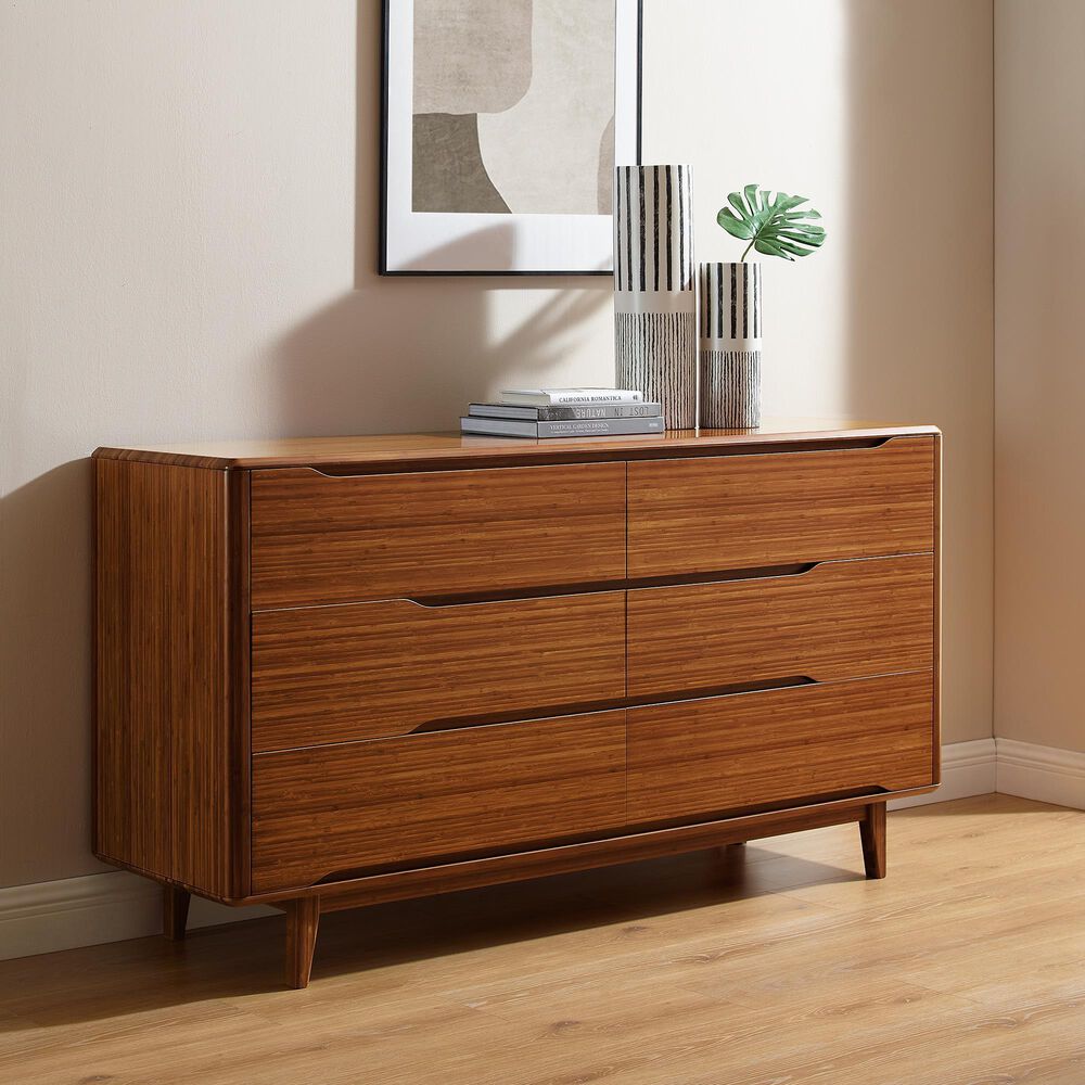 Natural Bamboo Furnishings Six Drawer Double Dresser in Amber, , large