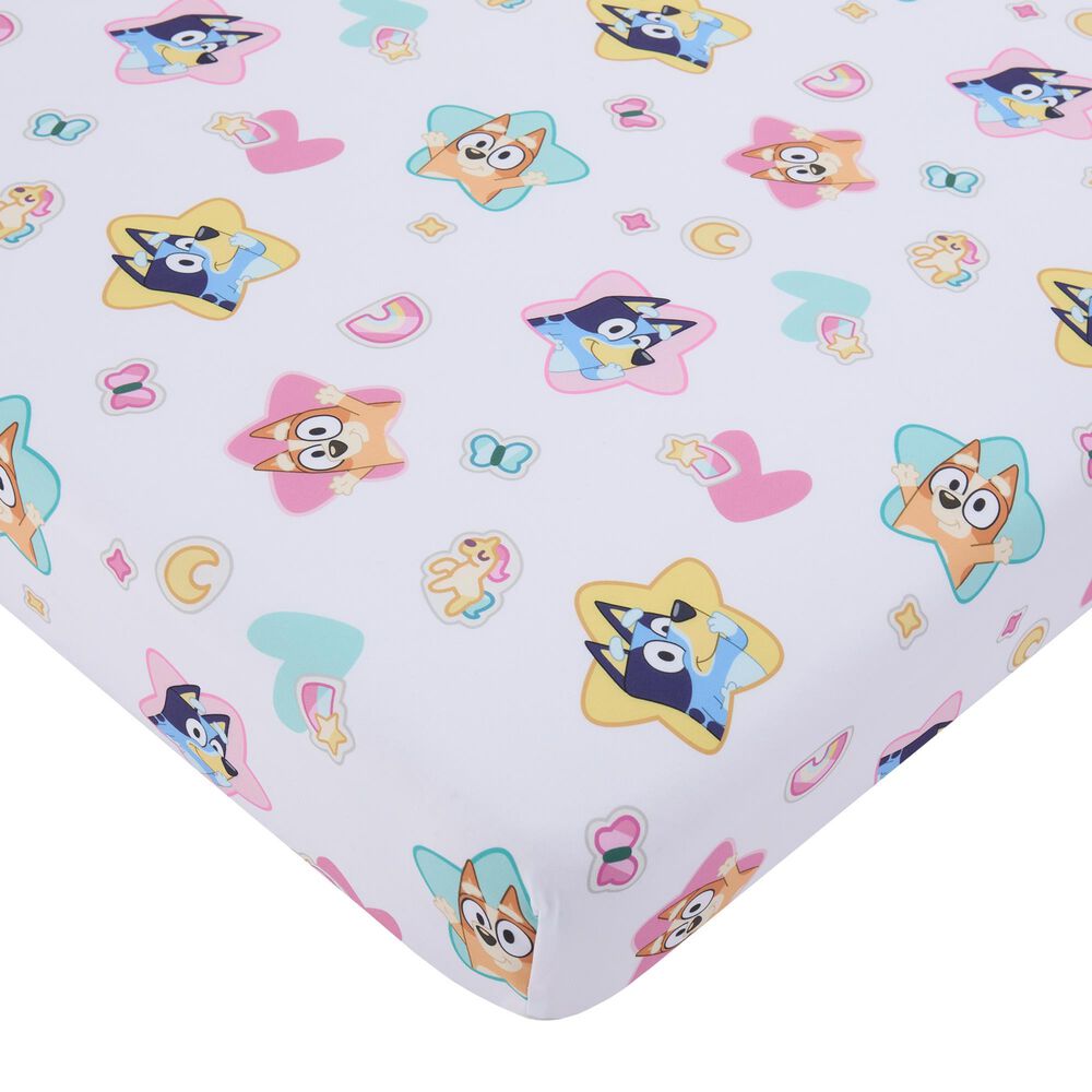 Nojo Baby and Kids Bluey Best Day Ever 4-Piece Toddler Bed Set in Pink, Aqua and Yellow, , large