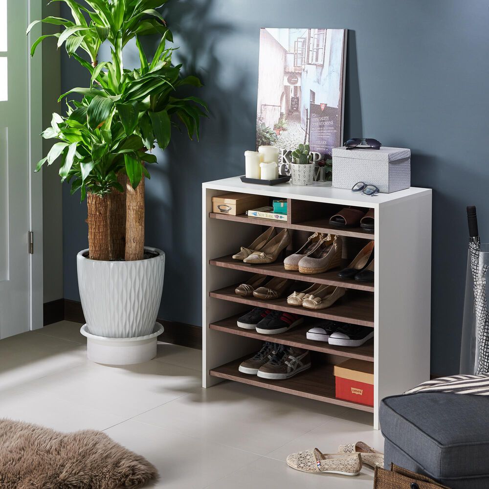 Furniture of America Parker 6-Shelf Shoe Cabinet in White and Brown, , large