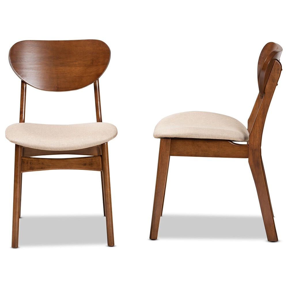 Baxton Studio Katya Side Chair with Sand Cushion in Walnut Brown (Set of 2), , large