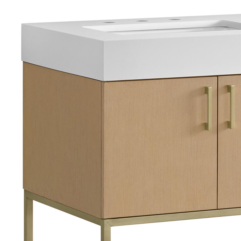 37B Mauri 36" Single Bathroom Vanity with Metal Base in Warm Oak with High-Profile 4" White Composite Stone Top, , large