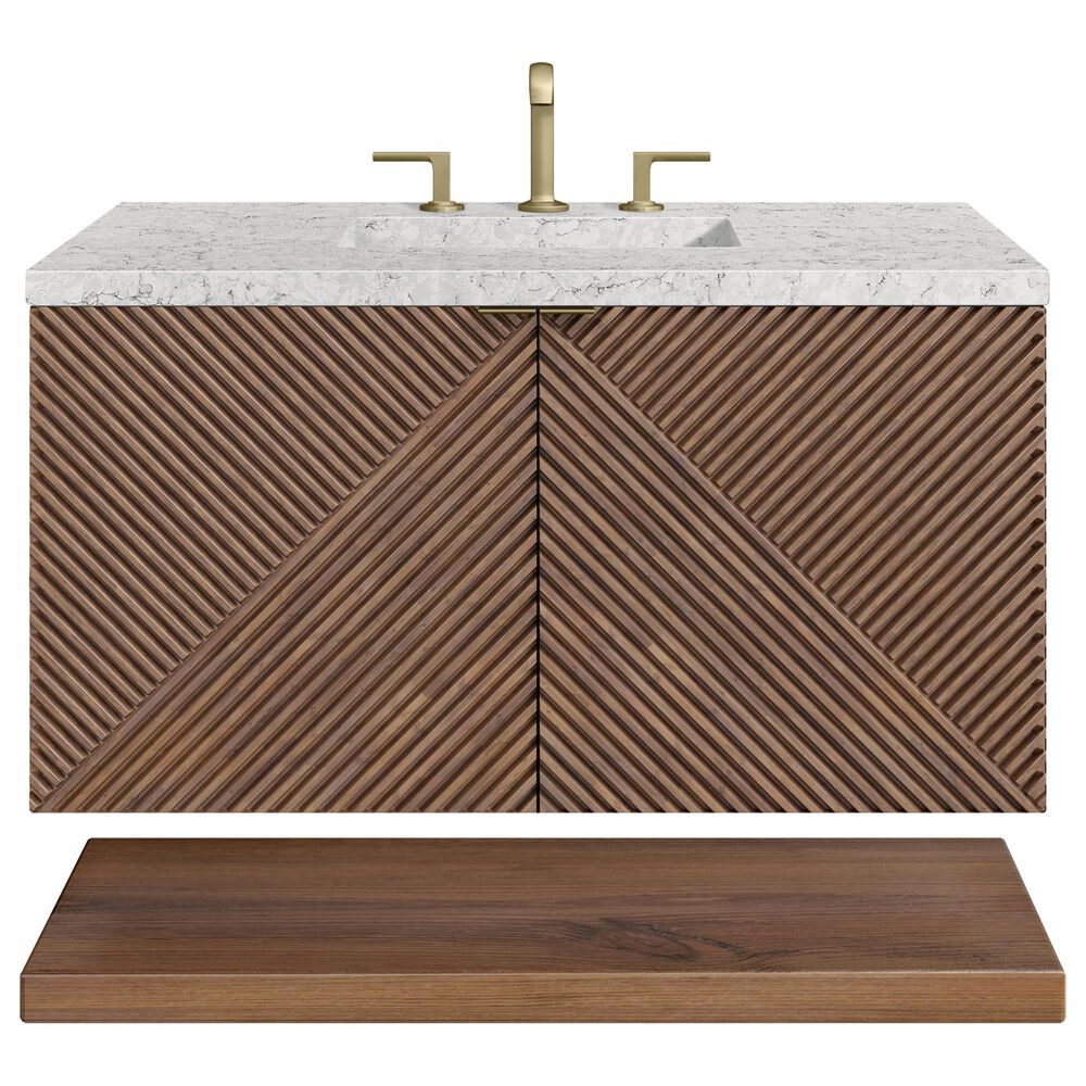 James Martin Vanities Marcello 36" Single Bathroom Vanity in Chestnut with 3 cm Eternal Jasmine Pearl Quartz Top and Rectangular Sink, , large