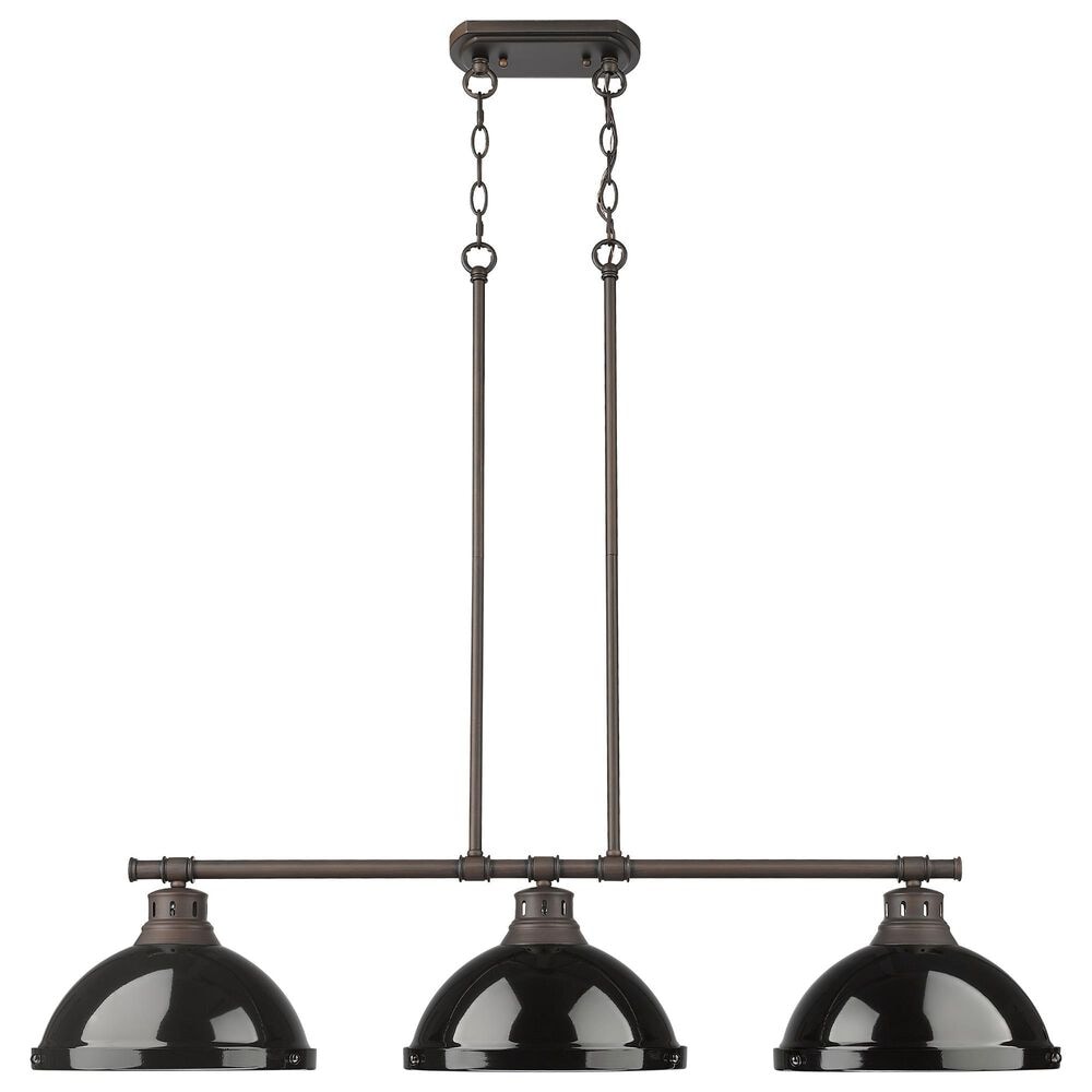 Golden Lighting Duncan 3-Light Pendant with Black Shade in Rubbed Bronze, , large