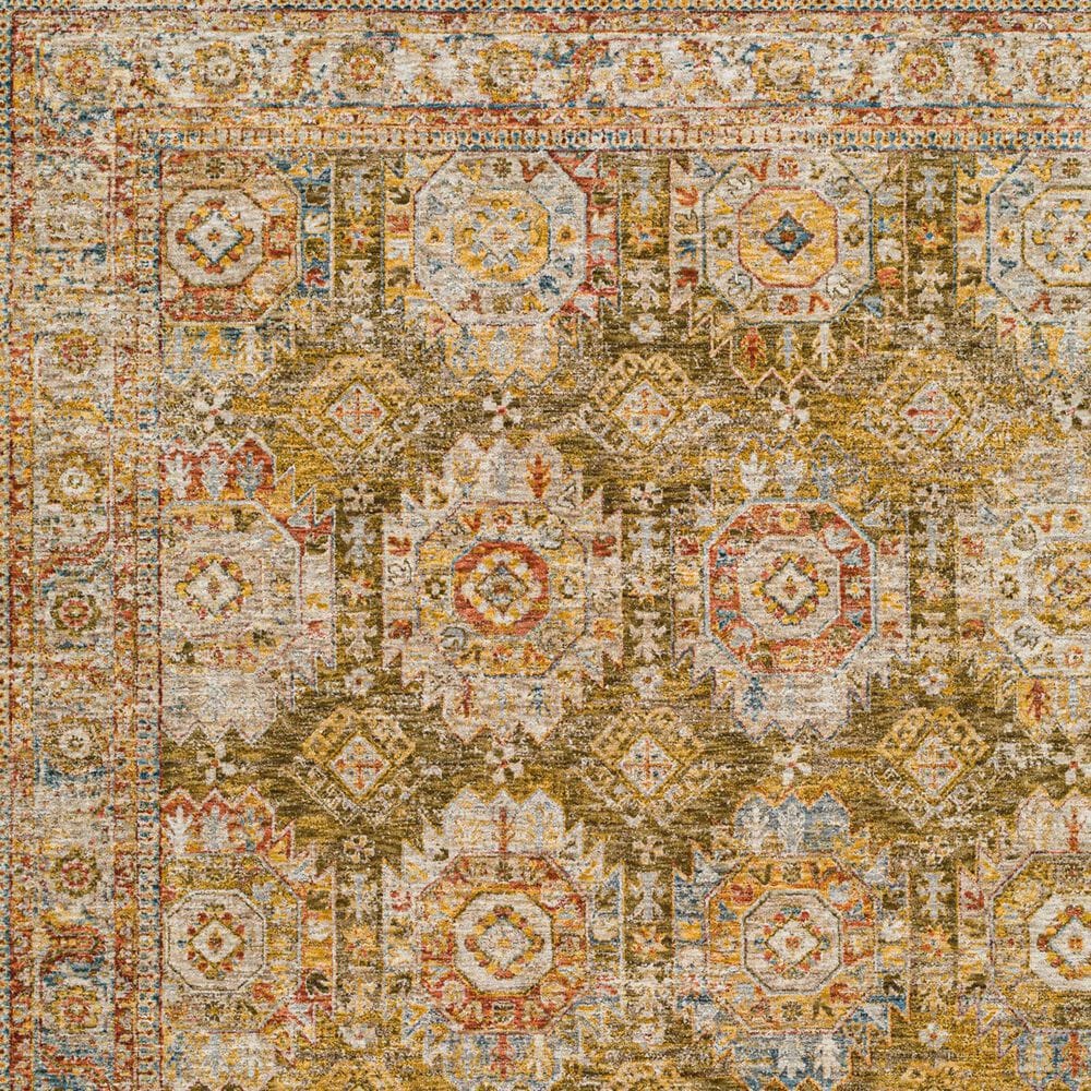 Surya Mona Lisa 6&#39;7&quot; Round Mustard, Tan, Olive, Brick Red, Sage, Dark Blue and Burgundy Area Rug, , large