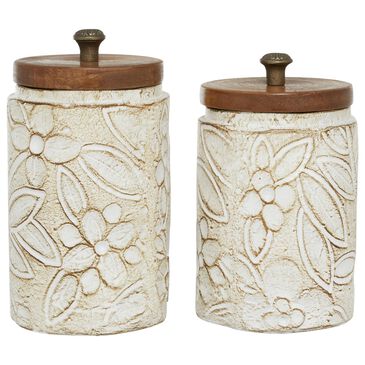 Maple and Jade Farmhouse Decorative Jar with Wooden Lid in White (Set of 2), , large
