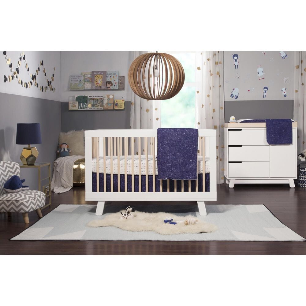 Babyletto Hudson 3-In-1 Convertible Crib and Toddler Conversion Kit in White and Washed Natural, , large