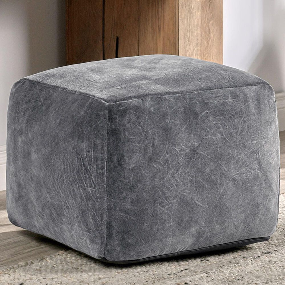 Classic Home Heirloom Pouf Ottoman in Gray Velvet, , large