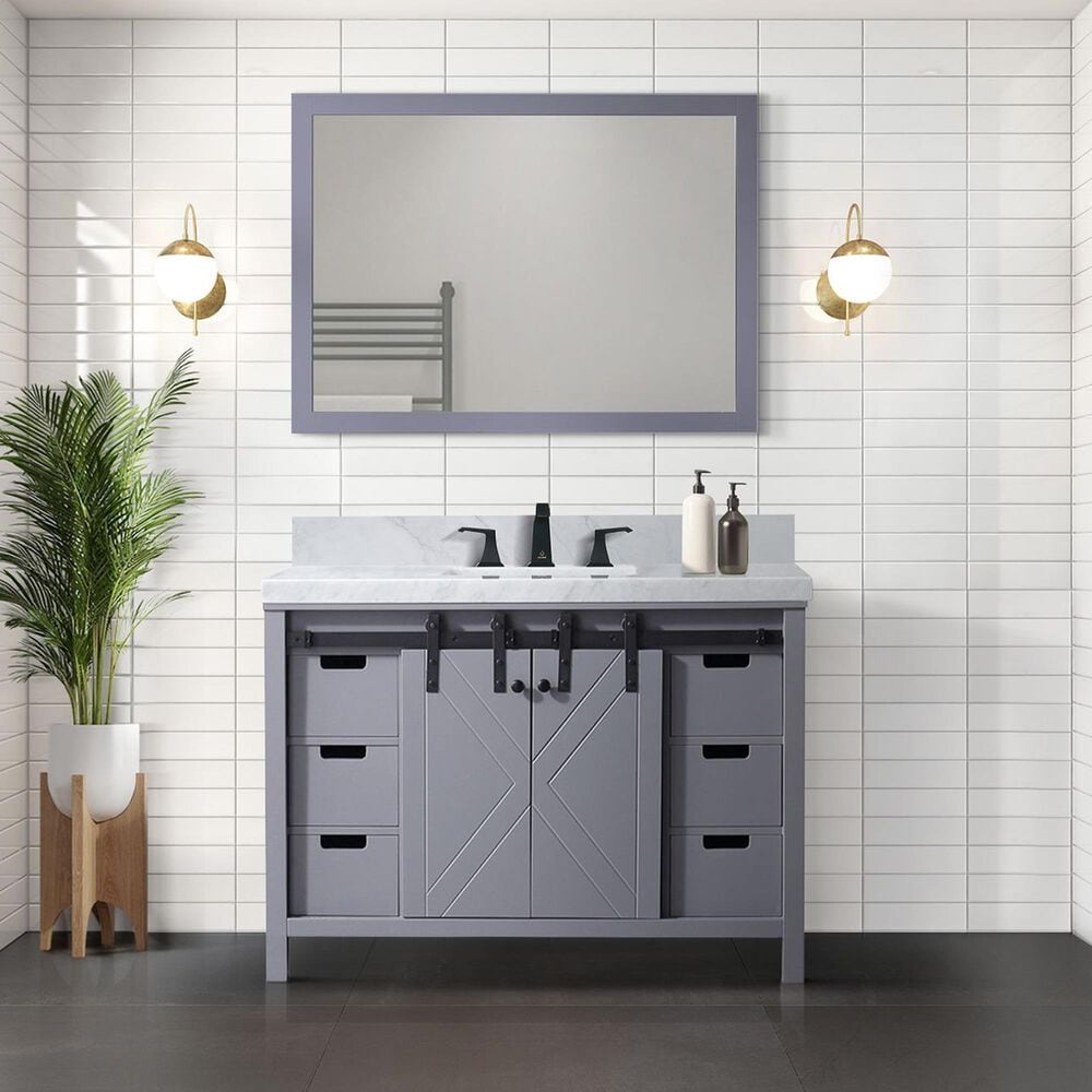 Lexora Home Marsyas 48&quot; Single Bathroom Vanity in Dark Grey with White Carrara Marble Top and Rectangular Sink, , large