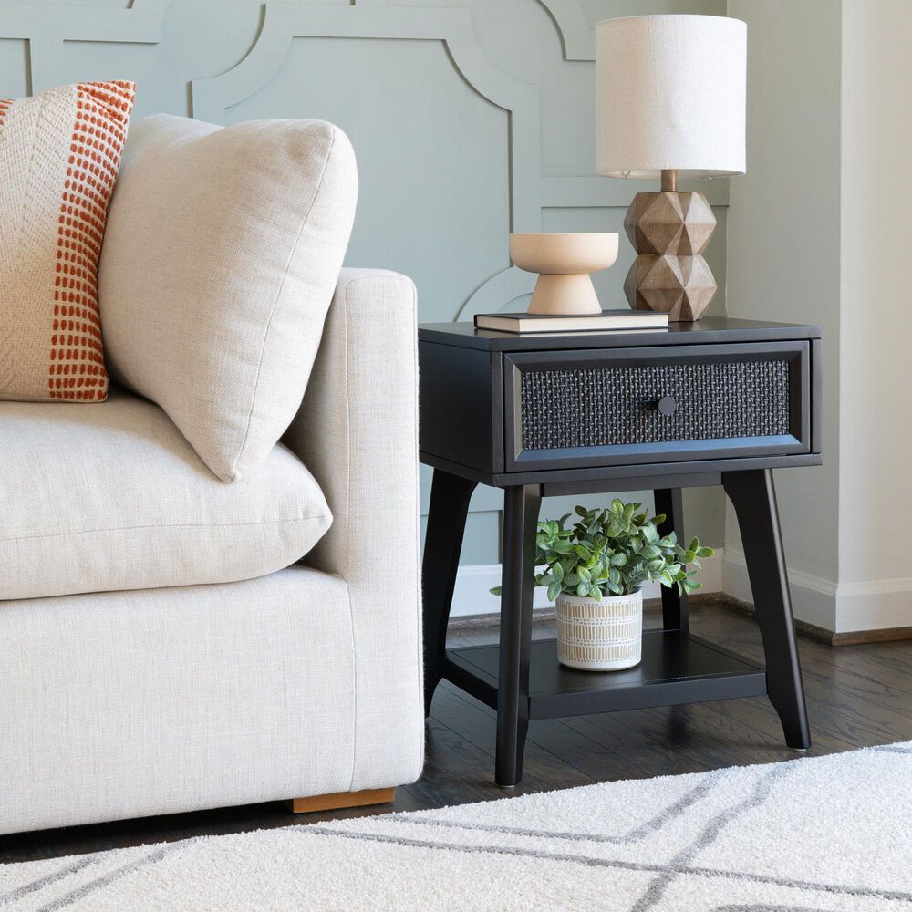 Linon Home Decor Catlett Side Table Nightstand in Matte Black, , large