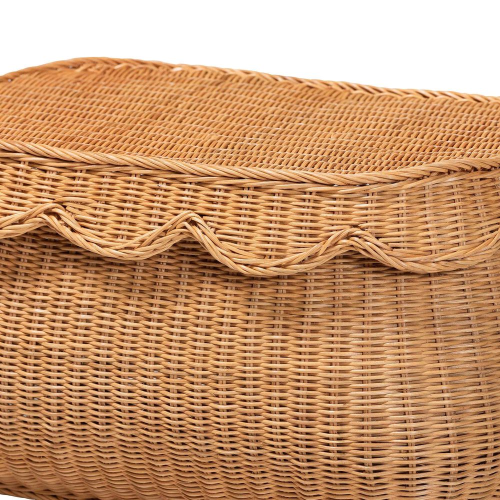 Baxton Studio Ayleen Small Basket with Scalloped Lid in Light Honey, , large
