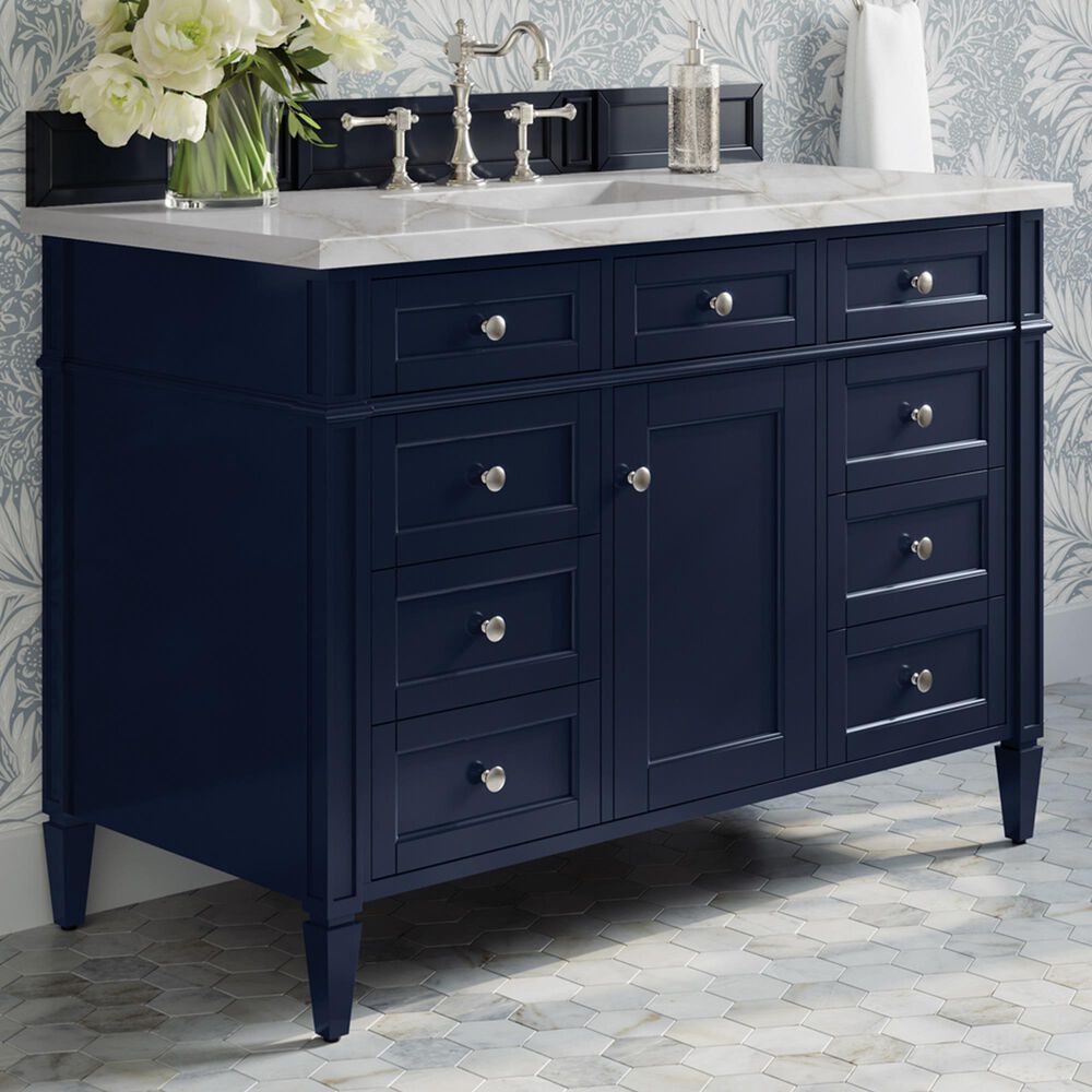 James Martin Vanities Brittany 48" Single Bathroom Vanity in Victory Blue with 3 cm Eternal Jasmine Pearl Silestone Top, Rectangular Sink and FreePower Wireless Charger, , large