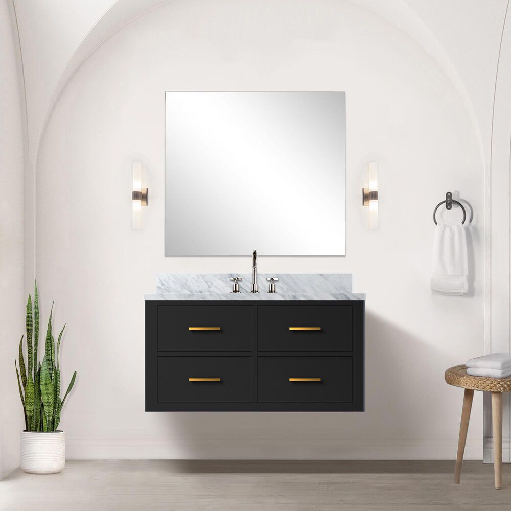 Lexora Home Castor 36&quot; Single Bathroom Vanity in Black with 2 cm White Carrara Marble Top and Rectangular Sink, , large