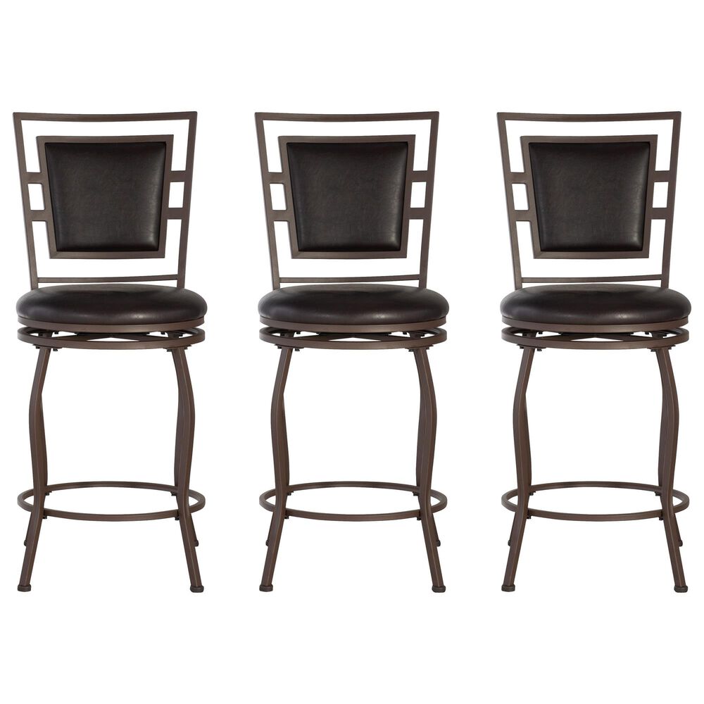 Linon Home Decor Townsend Adjustable Swivel Bar Stool with Dark Chocolate Cushion in Dark Brown (Set of 3), , large