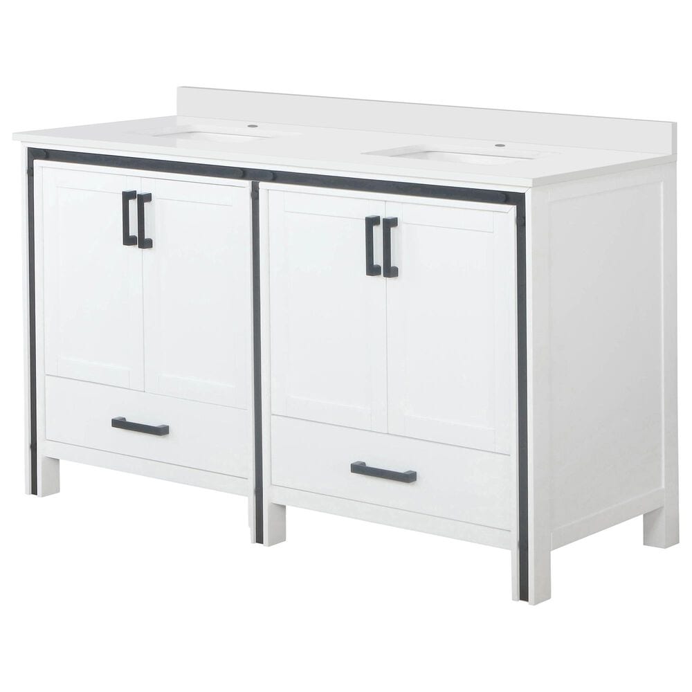 Lexora Home Ziva 60" Double Bathroom Vanity in White with 2 cm White Quartz Top and Rectangular Sinks, , large